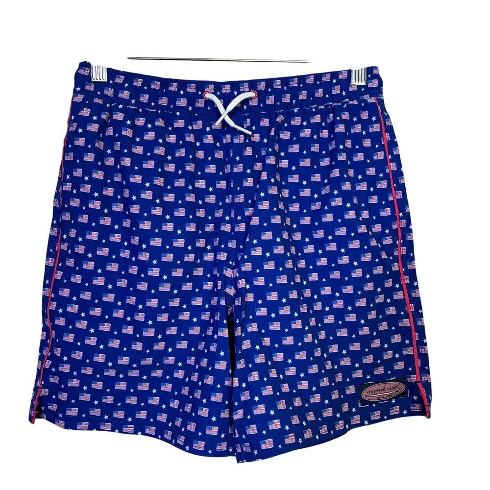 Vineyard Vines Boys Printed Chappy Trunks Medium Flag Captains Patriotic NWT